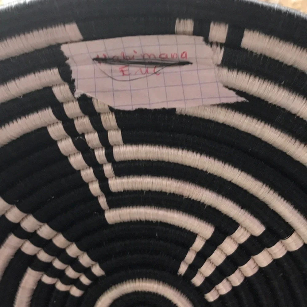 Handmade Hand Woven 12.5” Sisal Basket from Rwanda Africa Artisan Named